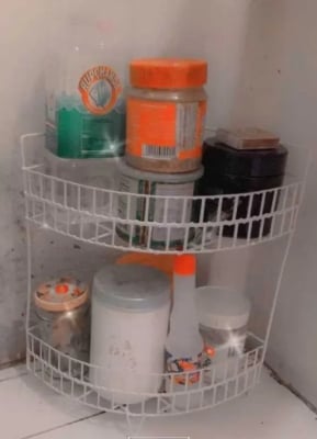 Picture of 2 Pcs 3+2 Layer Corner shelf Metal shampoo rack bathroom kitchen storage 1 big corner rack 1 small corner rack 2 in  1 White 