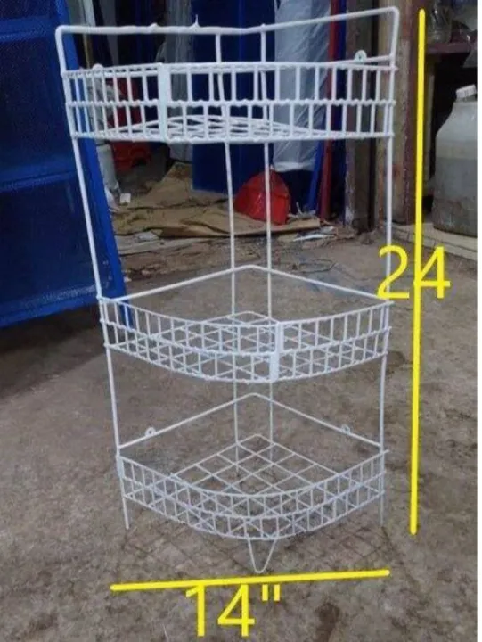 Picture of 2 Pcs 3+2 Layer Corner shelf Metal shampoo rack bathroom kitchen storage 1 big corner rack 1 small corner rack 2 in  1 White 