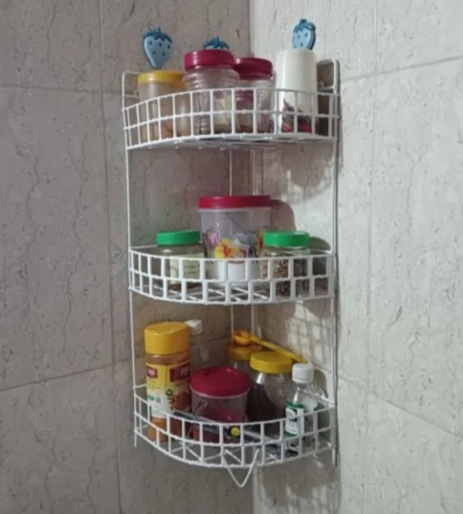 Picture of 2 Pcs 3+2 Layer Corner shelf Metal shampoo rack bathroom kitchen storage 1 big corner rack 1 small corner rack 2 in  1 White 