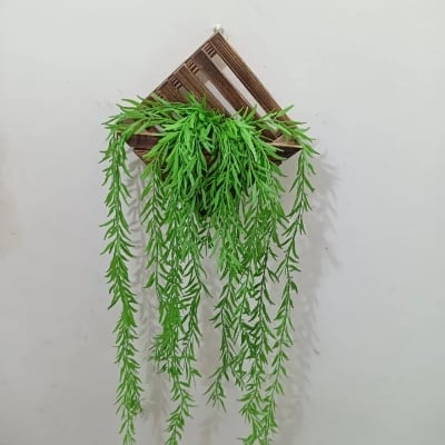 Picture of Artificial Hanging Plant, Greenery Fake Hanging Plants with Pot, Green Fake Ivy Vines, Wall Mounted Faux Plant Green Leaves with Square Bamboo Wall Hanging Holder Green 