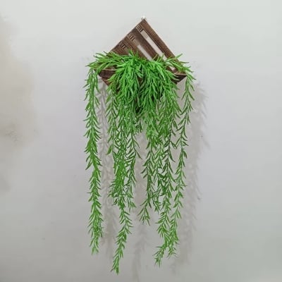 Picture of Artificial Hanging Plant, Greenery Fake Hanging Plants with Pot, Green Fake Ivy Vines, Wall Mounted Faux Plant Green Leaves with Square Bamboo Wall Hanging Holder Green 