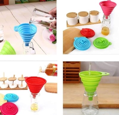Picture of 1pcs Mini Foldable Funnel Silicone Collapsible Funnel Folding Portable Funnels Be Hung Household Liquid Dispensing Multicolor 