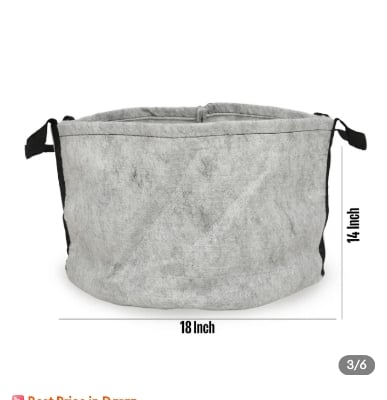 Picture of Air Pruning Geo Fabric Grow Bags 450 GSM - Smart Plant Grow Bags (5 Gallons) for Home, Terrace, Balcony. Size (11 X 11.5 Inches). Grey 