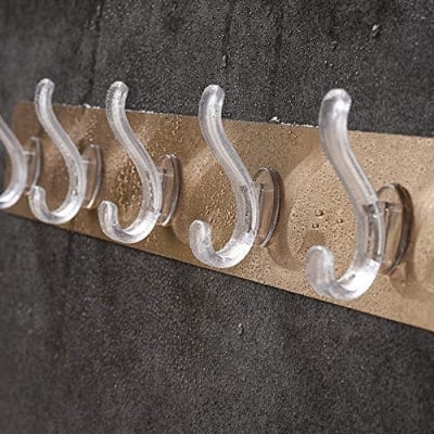 Picture of 1 Pack Self Adhesive No Drills Wall/Rail/Kitchen/Bathroom Strong Sticky Towel Hanger Hook (5 Hooks, 44 x 8cm) Multicolor 