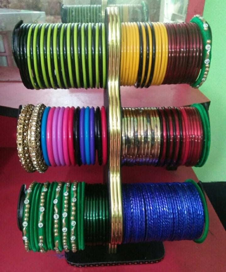 Picture of 3 Tier wood Churi Rack Velvet Bangle Watch Jewelry Display Bracelet Show Stand কাঠের চুড়ি আলনা Black 