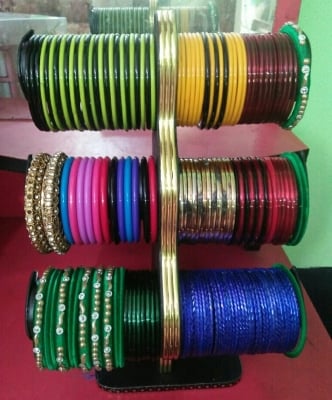 Picture of 3 Tier wood Churi Rack Velvet Bangle Watch Jewelry Display Bracelet Show Stand কাঠের চুড়ি আলনা Black 