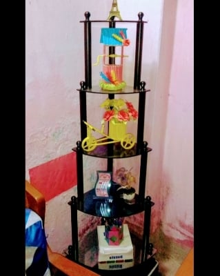 Picture of wooden corner stand rack flower stand Brown 