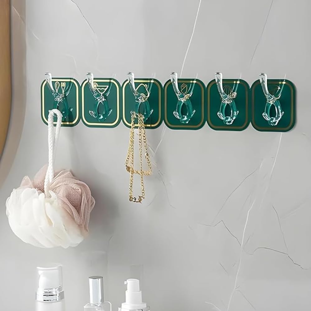Picture of Magic Adhesive Hangers with 6 Hooks Strong Self Adhesive Detachable Wall Hanger for Home Kitchen Office Bathroom Bedroom Door Accessories Organizers, Plastic Multicolor 