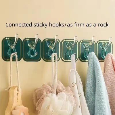 Picture of Magic Adhesive Hangers with 6 Hooks Strong Self Adhesive Detachable Wall Hanger for Home Kitchen Office Bathroom Bedroom Door Accessories Organizers, Plastic Multicolor 