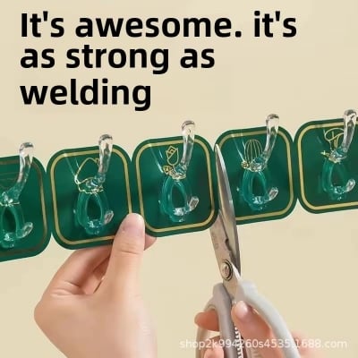 Picture of Magic Adhesive Hangers with 6 Hooks Strong Self Adhesive Detachable Wall Hanger for Home Kitchen Office Bathroom Bedroom Door Accessories Organizers, Plastic Multicolor 