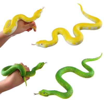 Picture of Realistic Snake Model Toy, 2Pcs Rubber Elastic Python Action Model Lifelike Snake Toy Figurines Prank Props Stress Relif Toys Educational Toys Birthday Gift for Kids Multicolor 