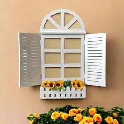 Picture of Antique Home Decors Wall Decor Wooden Window Frame For Living Room Wall Decor 2ft (WHITE) White 