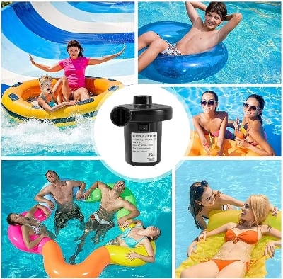 Picture of Electric Air Pump, Portable Quick-Fill Air Mattress Pumps for Inflatable Cushions with 3 Nozzles, 110V AC Inflator/Deflator for Outdoor Camping, Air Sofa, Boats, Pool Toys, Pool Floats, Airbed Black 