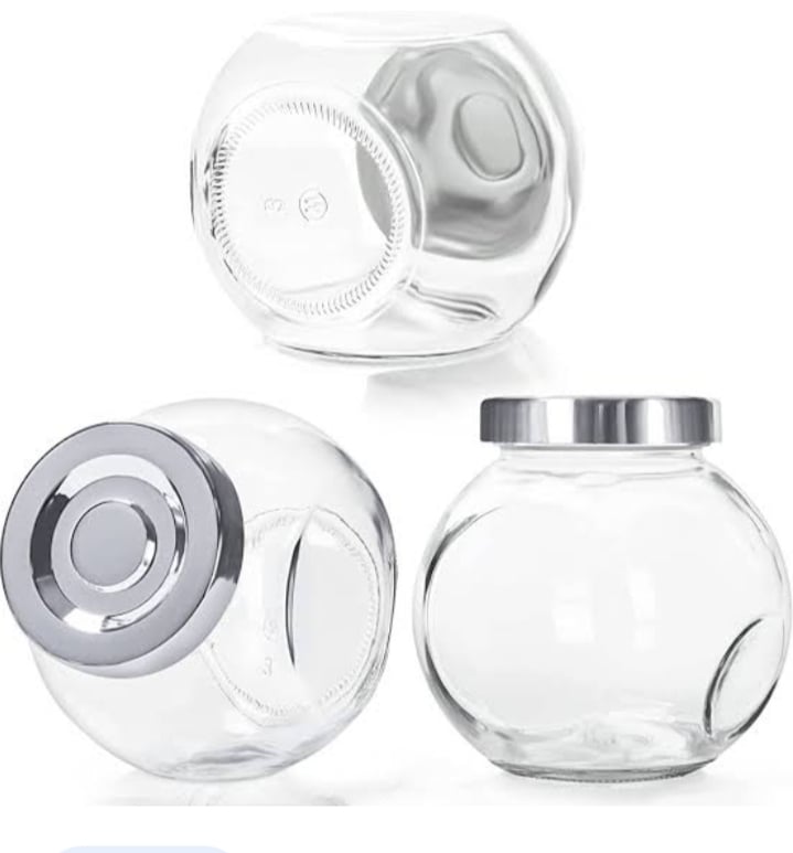 Picture of 1pcs Round Clear Glass Storage Jars with Lids - 480ml / 17oz Jam Jar Set - Mason Bottles for Herbs, Spices, Baby Food, Yogurt, Jelly and Honey - Favours for Weddings  
