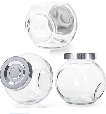 Picture of 1pcs Round Clear Glass Storage Jars with Lids - 480ml / 17oz Jam Jar Set - Mason Bottles for Herbs, Spices, Baby Food, Yogurt, Jelly and Honey - Favours for Weddings  