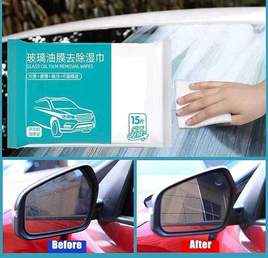 Picture of 15 pcs Car Glass Oil Film Removal Wipes, Car Glass Oil Film Cleaner, Multi-Purpose Car Oil Stain Cleaner  