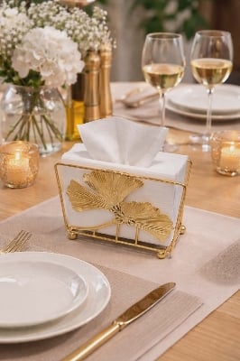 Picture of Creative Gold Metal Tissue Holder Storage Organizer Napkin Holder For Dinner Table Gold 