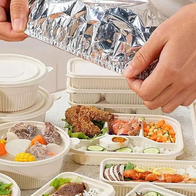 Picture of 5 pcs Aluminum Foil Film Insulation Cover, Aluminum Foil Food Covers for Kitchen, Kitchen Dining Cookware Silver 