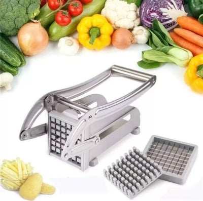 Picture of French Fry Cutter Machine, Commercial Stainless Steel, 2 Blades, Potato Chipper, Fries Slicer, Multi-Function Home Potato Chopper for Vegetable, Fruit  