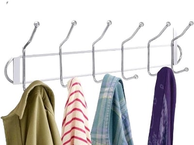 Picture of Metal Cloth Organiser Coat Hanger Wall Hook For Hanging Clothes Umbrellas Jackets Scarfs Bags Keys Coats Dress Towel Silver 