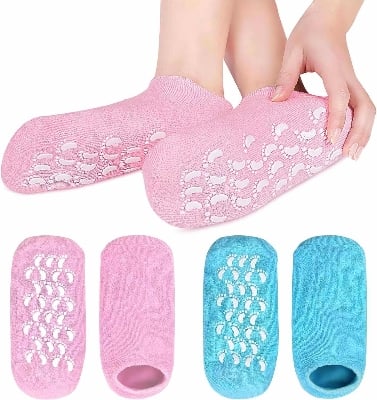 Picture of 1Pair Foot Care Silicone Socks Reusable Spa Gel Socks Gloves Moisturizing Whitening Exfoliating Velvet Smooth Multicolor 