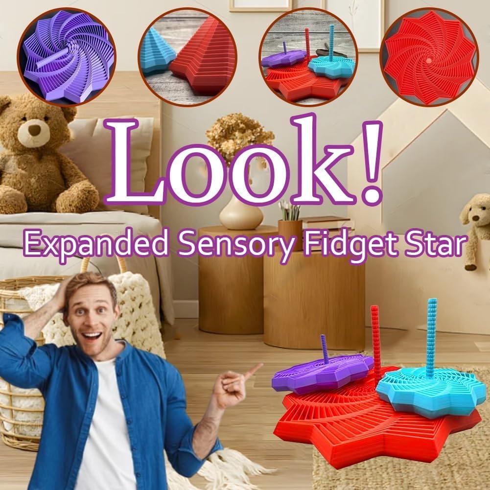 Picture of 3D Expanded Sensory Fidget Star, Expandable Fractal Fidget Hexagon with Handle, Honeycomb Whirling Spiral Design, Stress Relief Sensory Whirling Spiral for Office Multicolor 