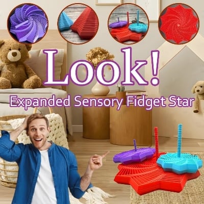 Picture of 3D Expanded Sensory Fidget Star, Expandable Fractal Fidget Hexagon with Handle, Honeycomb Whirling Spiral Design, Stress Relief Sensory Whirling Spiral for Office Multicolor 