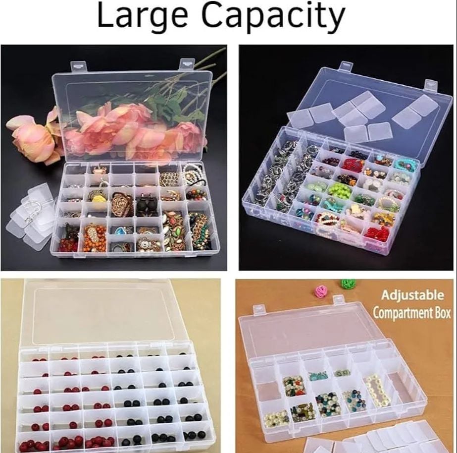 Picture of Jewelry Organizer 24 Grids Case Transparent Jewelry earrings Storage Box Plastic Jewelry Box White 