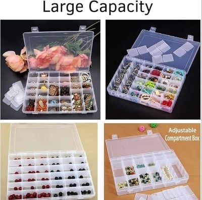 Picture of Jewelry Organizer 24 Grids Case Transparent Jewelry earrings Storage Box Plastic Jewelry Box White 