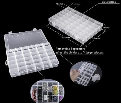 Picture of Jewelry Organizer 24 Grids Case Transparent Jewelry earrings Storage Box Plastic Jewelry Box White 