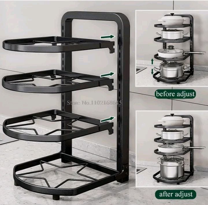 Picture of Kitchen Organization And Storage Pot Rack For Kitchen Organizer Adjustable Pots Shelves Countertop Under Sink Dishes Black 