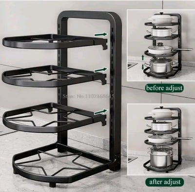 Picture of Kitchen Organization And Storage Pot Rack For Kitchen Organizer Adjustable Pots Shelves Countertop Under Sink Dishes Black 
