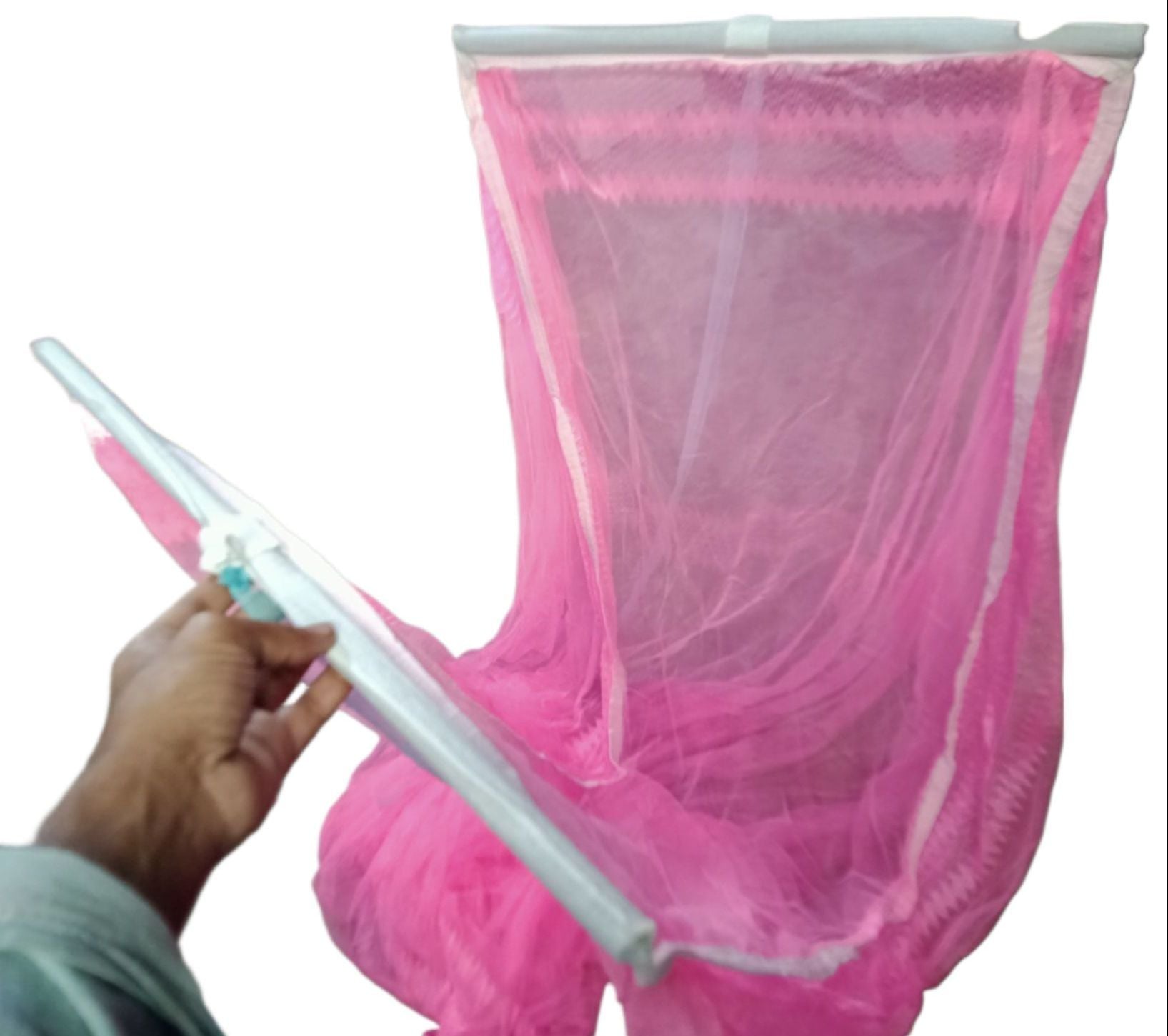 Picture of 1 Man mosquito net Stand Single Bed, Foldable, Washable, Microfabric AC Net Mosari - Mosquito Net (6.7x3.5 Feet) Pink 