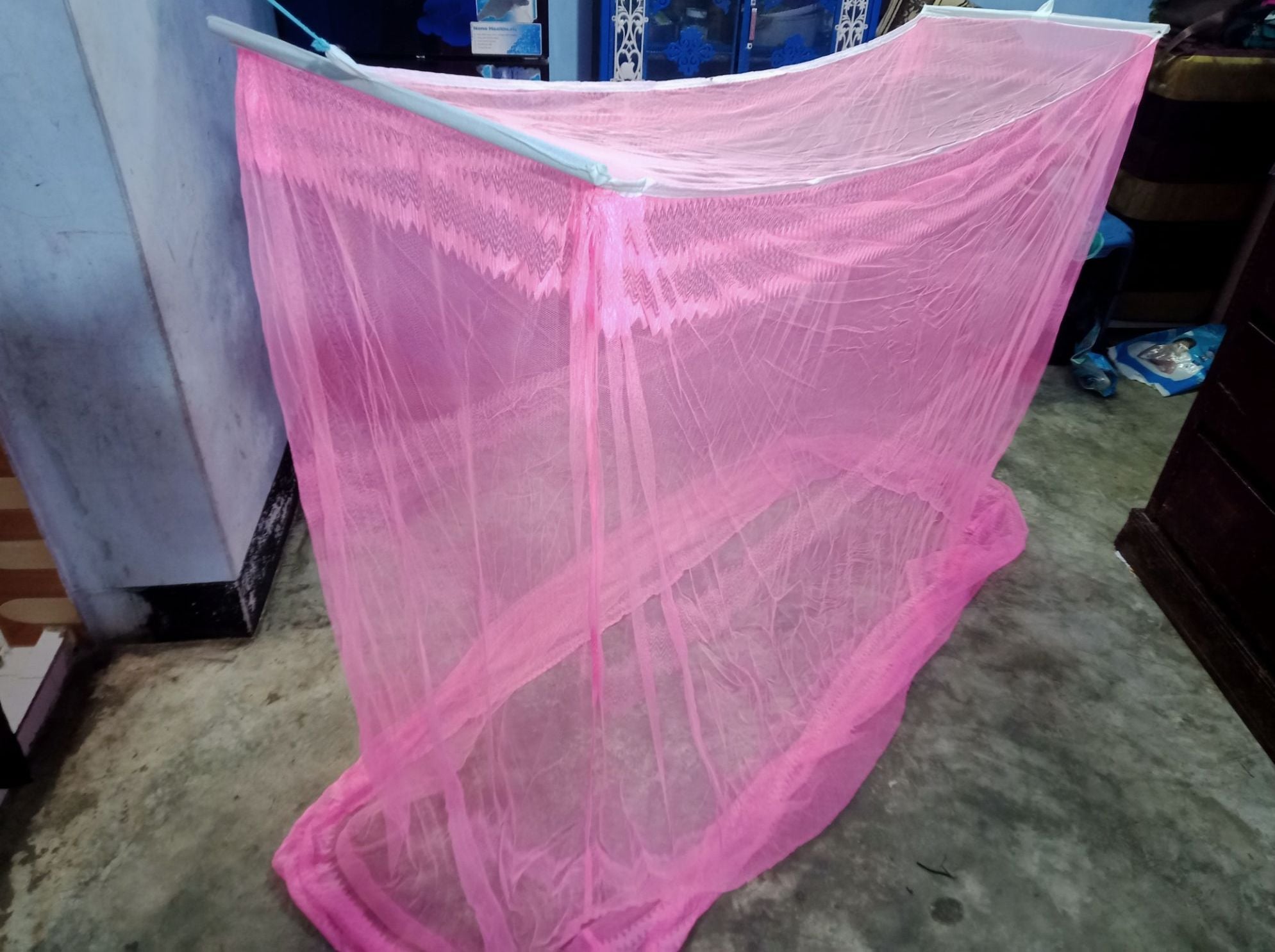 Picture of 1 Man mosquito net Stand Single Bed, Foldable, Washable, Microfabric AC Net Mosari - Mosquito Net (6.7x3.5 Feet) Pink 