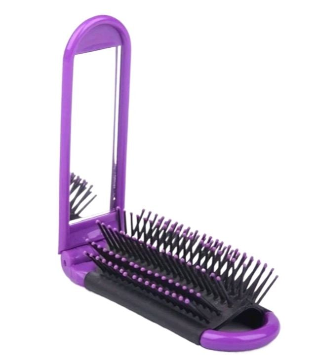 Picture of Hair Brush Women Portable Travel Folding Hair Brush With Mirror Compact Pocket Size Comb Hairbrush  