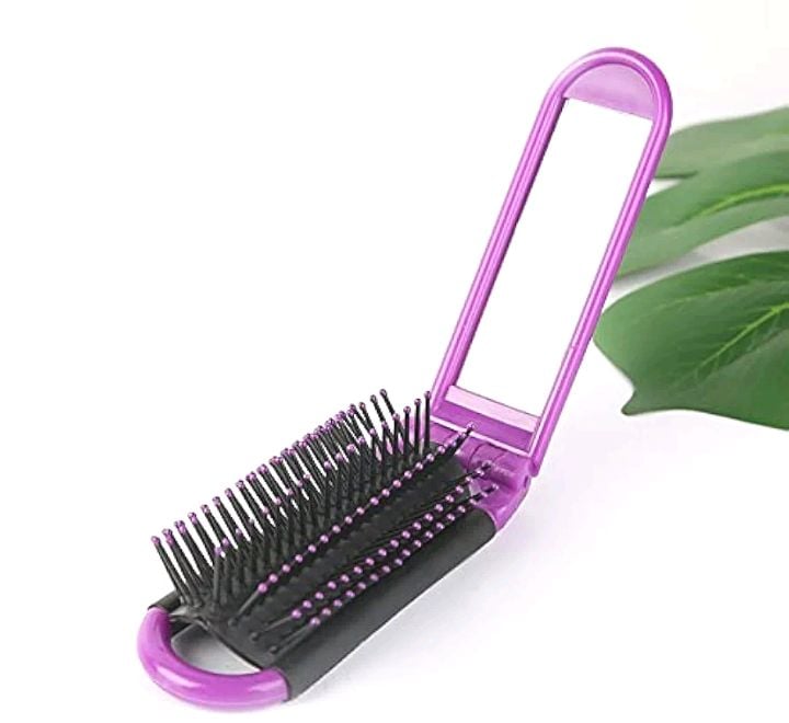 Picture of Hair Brush Women Portable Travel Folding Hair Brush With Mirror Compact Pocket Size Comb Hairbrush  
