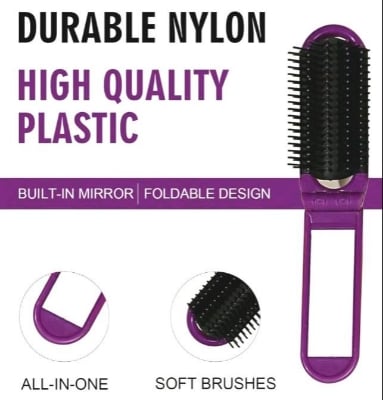 Picture of Hair Brush Women Portable Travel Folding Hair Brush With Mirror Compact Pocket Size Comb Hairbrush  