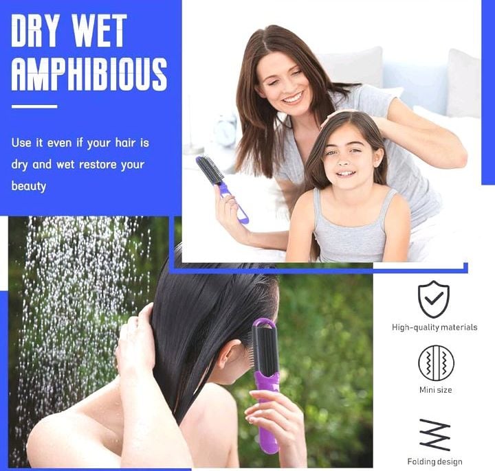 Picture of Hair Brush Women Portable Travel Folding Hair Brush With Mirror Compact Pocket Size Comb Hairbrush  