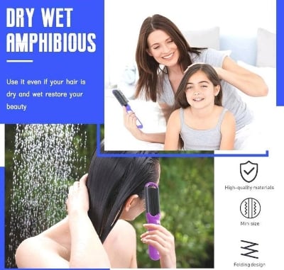 Picture of Hair Brush Women Portable Travel Folding Hair Brush With Mirror Compact Pocket Size Comb Hairbrush  