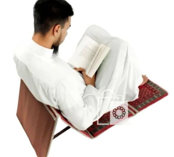 Picture of Foldable Muslim Prayer Rug with Backrest | Portable Islamic Prayer Mat & Seat for Travel | Comfortable, Lightweight Salah Mat Luxury Relax Backrest Muslim Prayer Mat Carpet Islamic Recliner Chair Multicolor 