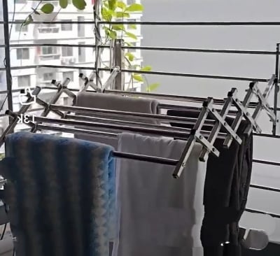 Picture of Wall Mounted Clothes Drying Hanger Metal Clothes Rack Steel Wall Mount Dryer Rack Laundry Hanging Rack Collapsible, Wall Mounted Drying Rack Silver 