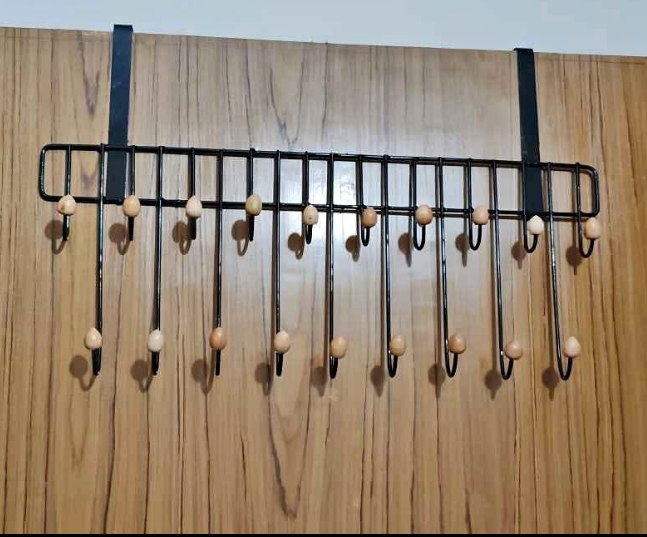 Picture of Heavy-Duty Over Door Hanger Holder for Coat Hanging, Robe, Hat, Clothes, Towels, Bathroom Organiser, Towel Rack, 19 Hooks Black 