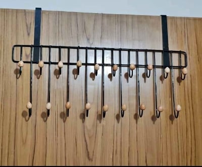 Picture of Heavy-Duty Over Door Hanger Holder for Coat Hanging, Robe, Hat, Clothes, Towels, Bathroom Organiser, Towel Rack, 19 Hooks Black 