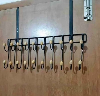 Picture of Heavy-Duty Over Door Hanger Holder for Coat Hanging, Robe, Hat, Clothes, Towels, Bathroom Organiser, Towel Rack, 19 Hooks Black 