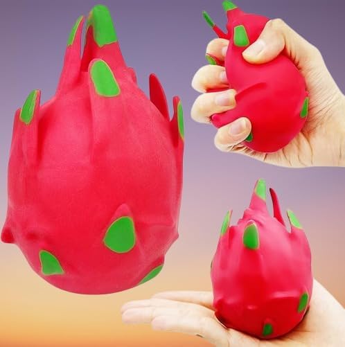 Picture of 2 Pcs Dragon Fruit Squishy Stress Ball Squeeze Fidget Toy for Kids & Adults | Sensory Stretch Ball for Anxiety Relief, Autism, ADHD & Focus | Soft, Durable Fruit Stress Toy Red 