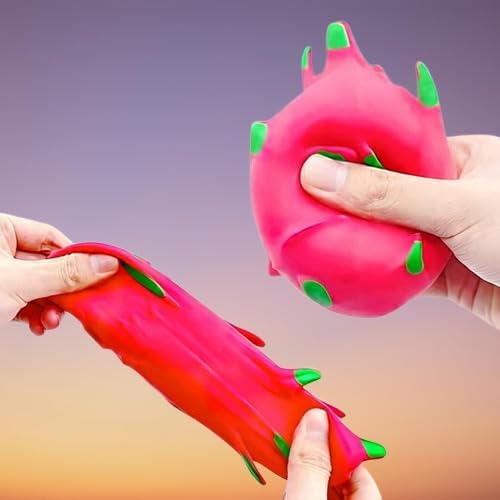 Picture of 2 Pcs Dragon Fruit Squishy Stress Ball Squeeze Fidget Toy for Kids & Adults | Sensory Stretch Ball for Anxiety Relief, Autism, ADHD & Focus | Soft, Durable Fruit Stress Toy Red 