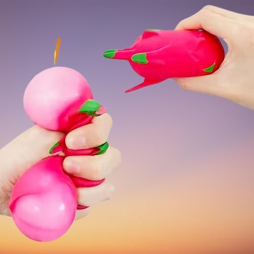 Picture of 2 Pcs Dragon Fruit Squishy Stress Ball Squeeze Fidget Toy for Kids & Adults | Sensory Stretch Ball for Anxiety Relief, Autism, ADHD & Focus | Soft, Durable Fruit Stress Toy Red 