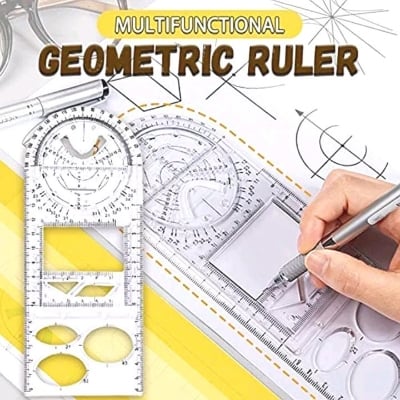Picture of Multifunctional Geometry Ruler, Math Drawing Ruler, Geometric Drawing Template, Measuring Tool, Transparent Plastic, for Student, School Multicolor 