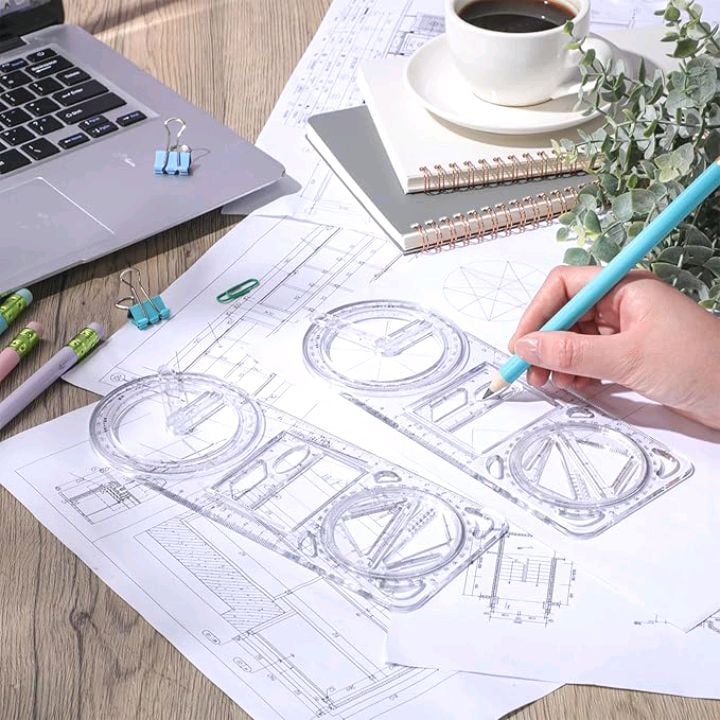 Picture of Multifunctional Geometry Ruler, Math Drawing Ruler, Geometric Drawing Template, Measuring Tool, Transparent Plastic, for Student, School Multicolor 