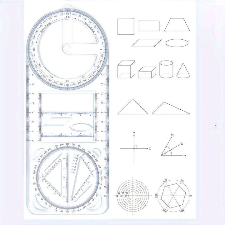 Picture of Multifunctional Geometry Ruler, Math Drawing Ruler, Geometric Drawing Template, Measuring Tool, Transparent Plastic, for Student, School Multicolor 